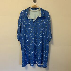 Walter Hagen Polo Shirt Golf Island Print 2XLT‎ Blue Athletic Slinky Men's